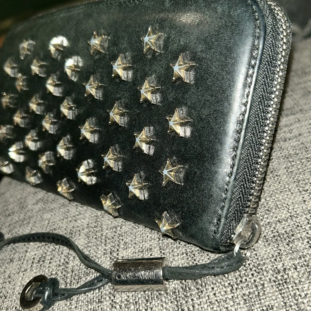 Jimmy Choo Filipa Long Wallet Black Silver Chrome Stars - Picture 3 of 15